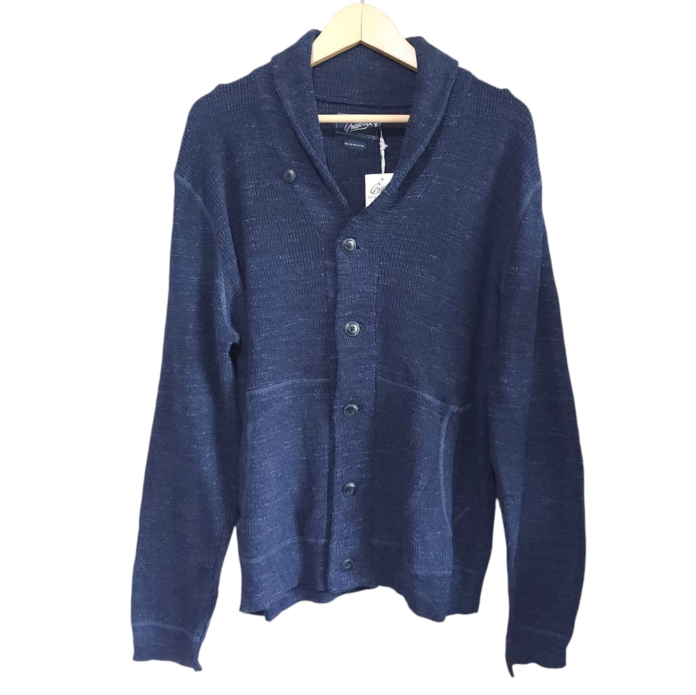 NWT Grayers Navy Blue Cabana Shawl Cardigan Button-up